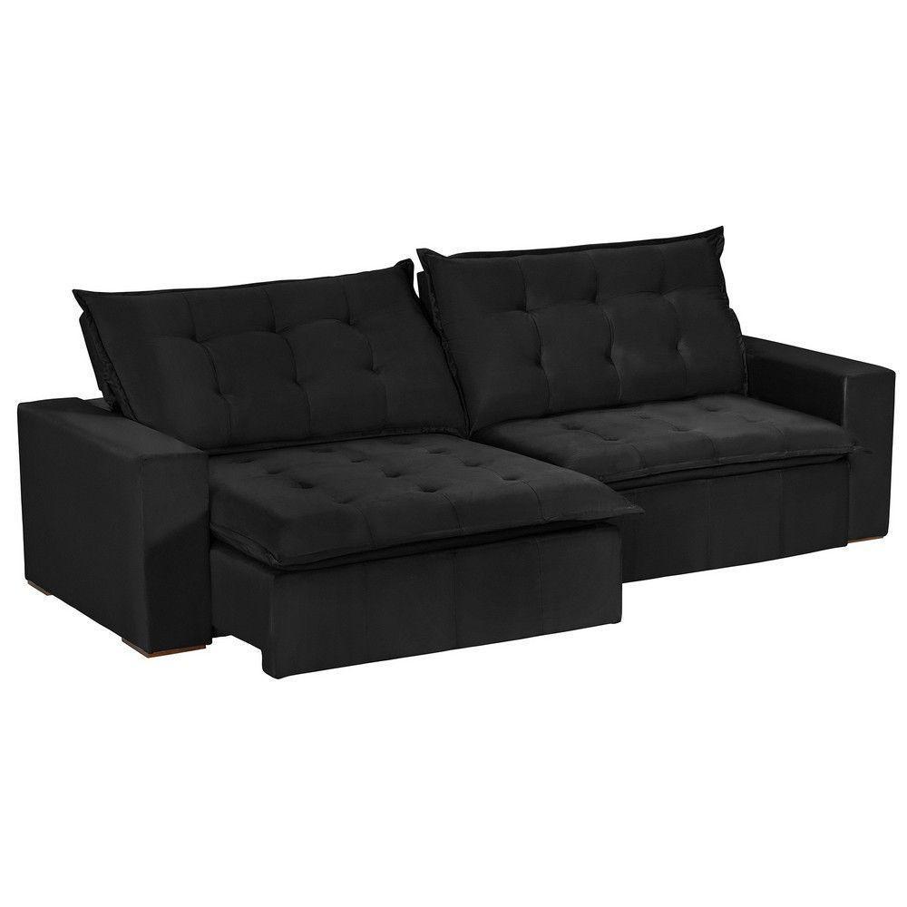 Sofá 4 Lugares 2,30 Mt Com Molas Retrátil E Reclinável Preto - 4