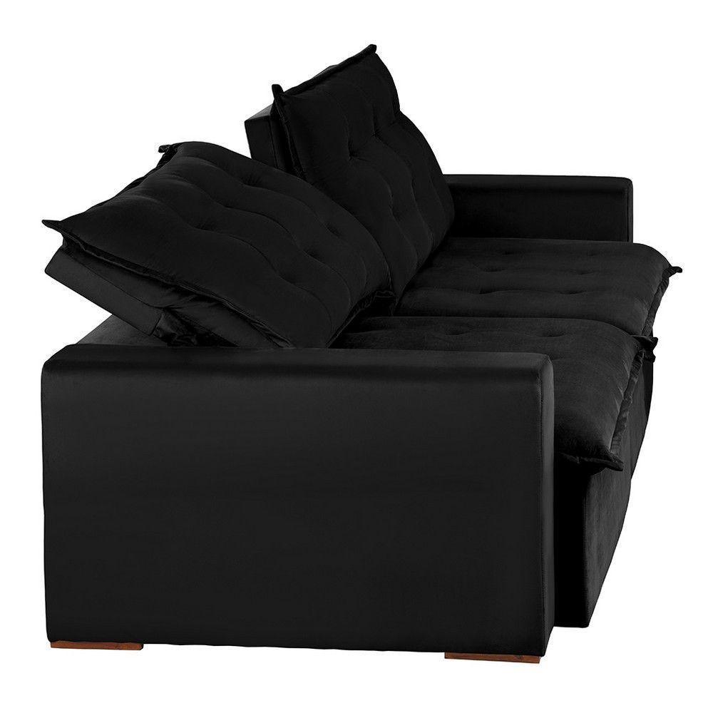 Sofá 6 Lugares 2,90Mt Com Molas Retrátil E Reclinável Preto - 4