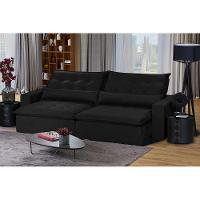 Sofá 6 Lugares 2,90Mt Com Molas Retrátil E Reclinável Preto - 1