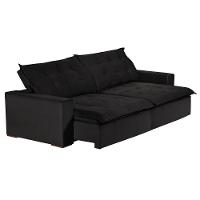 Sofá 6 Lugares 2,90Mt Com Molas Retrátil E Reclinável Preto - 3