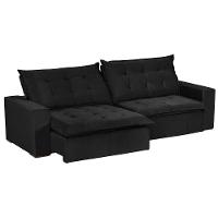 Sofá 6 Lugares 2,90Mt Com Molas Retrátil E Reclinável Preto - 5