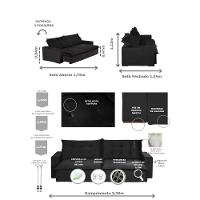 Sofá 6 Lugares 2,90Mt Com Molas Retrátil E Reclinável Preto - 9