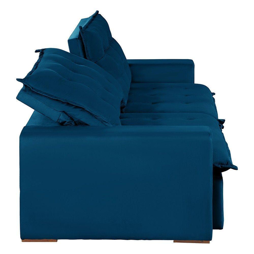 Sofá 5 Lugares 2,50 Mt Com Molas Retrátil E Reclinável Azul - 2