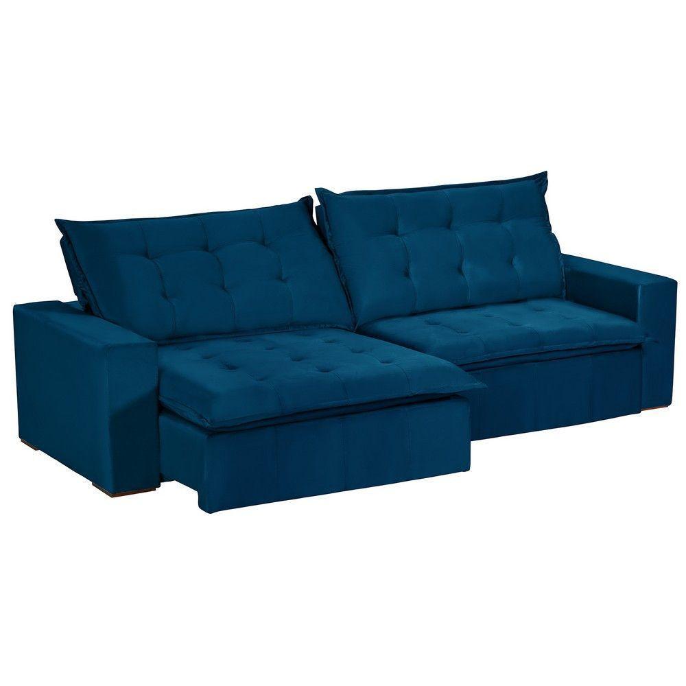 Sofá 5 Lugares 2,50 Mt Com Molas Retrátil E Reclinável Azul - 5