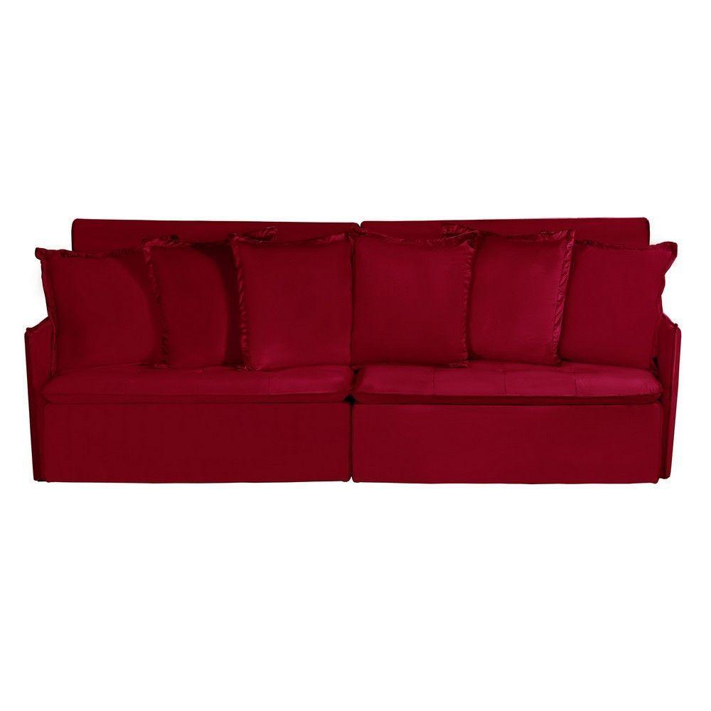 Sofá 5 Lugares Com Molas Retrátil E Reclinável Vermelho - 10