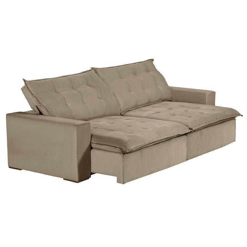 Sofá 6 Lugares 2,90Mt Com Molas Retrátil E Reclinável Bege - 3