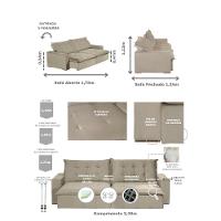 Sofá 6 Lugares 2,90Mt Com Molas Retrátil E Reclinável Bege - 9