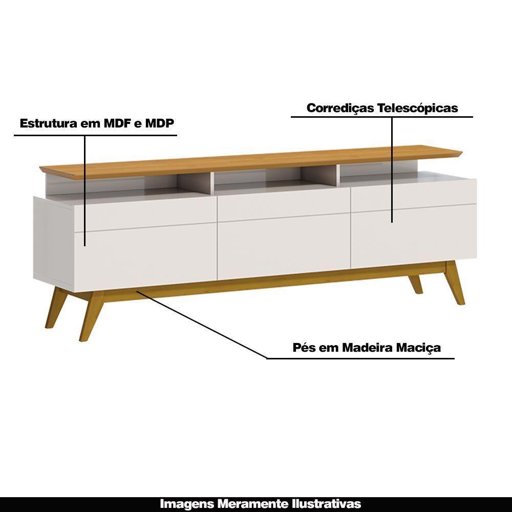 Rack Bancada 3 Gavetas Com Nicho 180cm Amy Off White/nature - 6