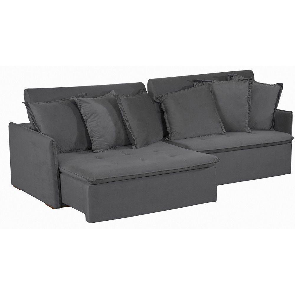 Sofá 5 Lugares 2.50 Mt Com Molas Retrátil E Reclinável Cinza - 5