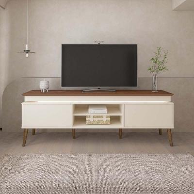 Rack Pinho/off White Para Tvs De Até 75" Tampo C/ Bordas
