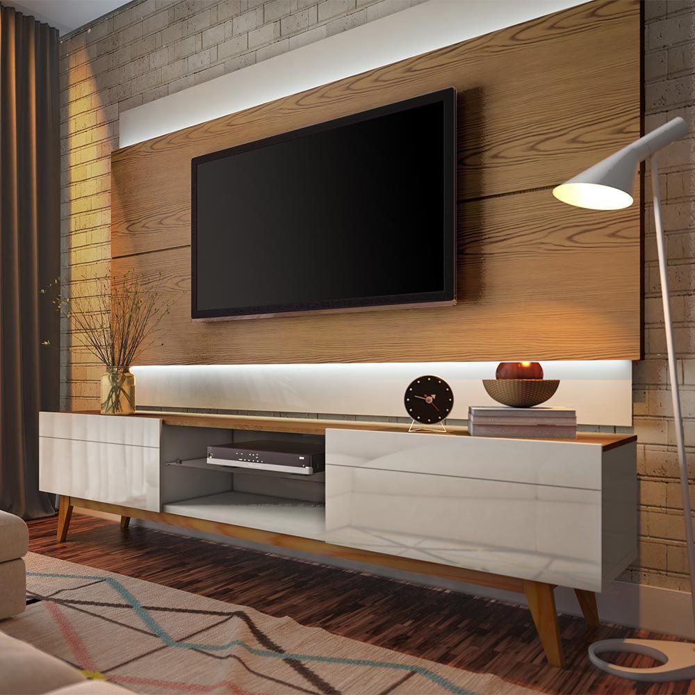 Rack Bancada 2 Gavetas 218cm Amy Off White/freijó - 4