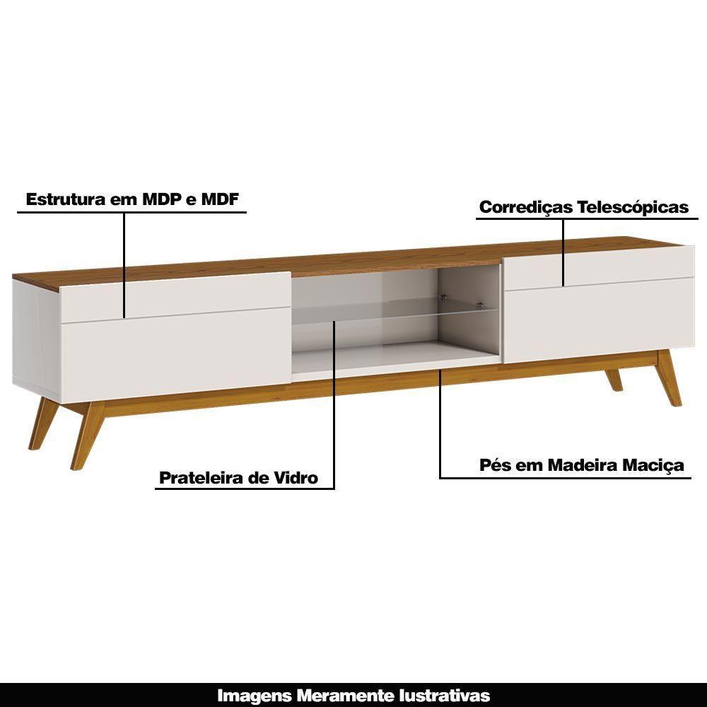 Rack Bancada 2 Gavetas 218cm Amy Off White/freijó - 6