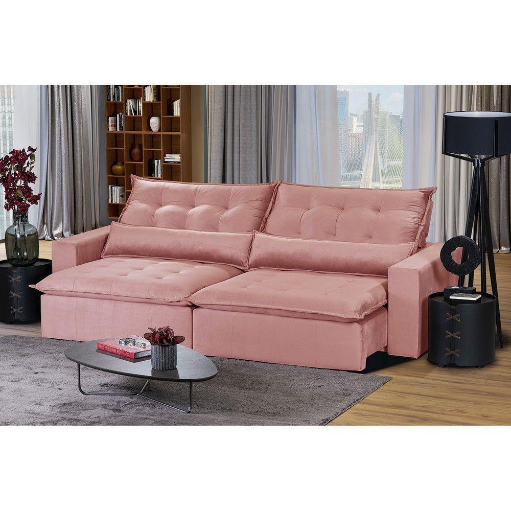 Sofá 5 Lugares 2,50 Mt Com Molas Retrátil E Reclinável Rose - 1