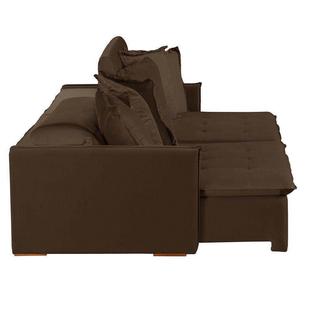 Sofá 5 Lugares Com Molas Retrátil E Reclinável Marrom - 6