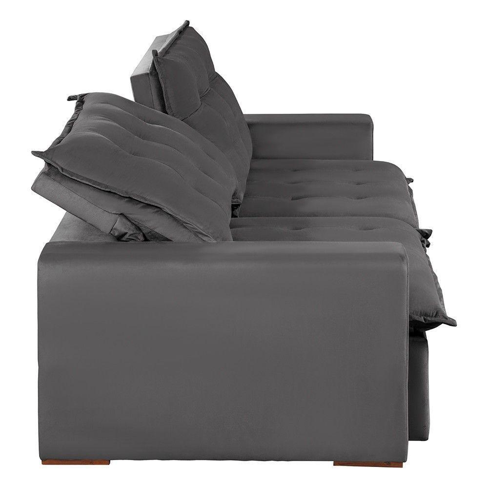 Sofá 5 Lugares 2,50 Mt Com Molas Retrátil E Reclinável Cinza - 8