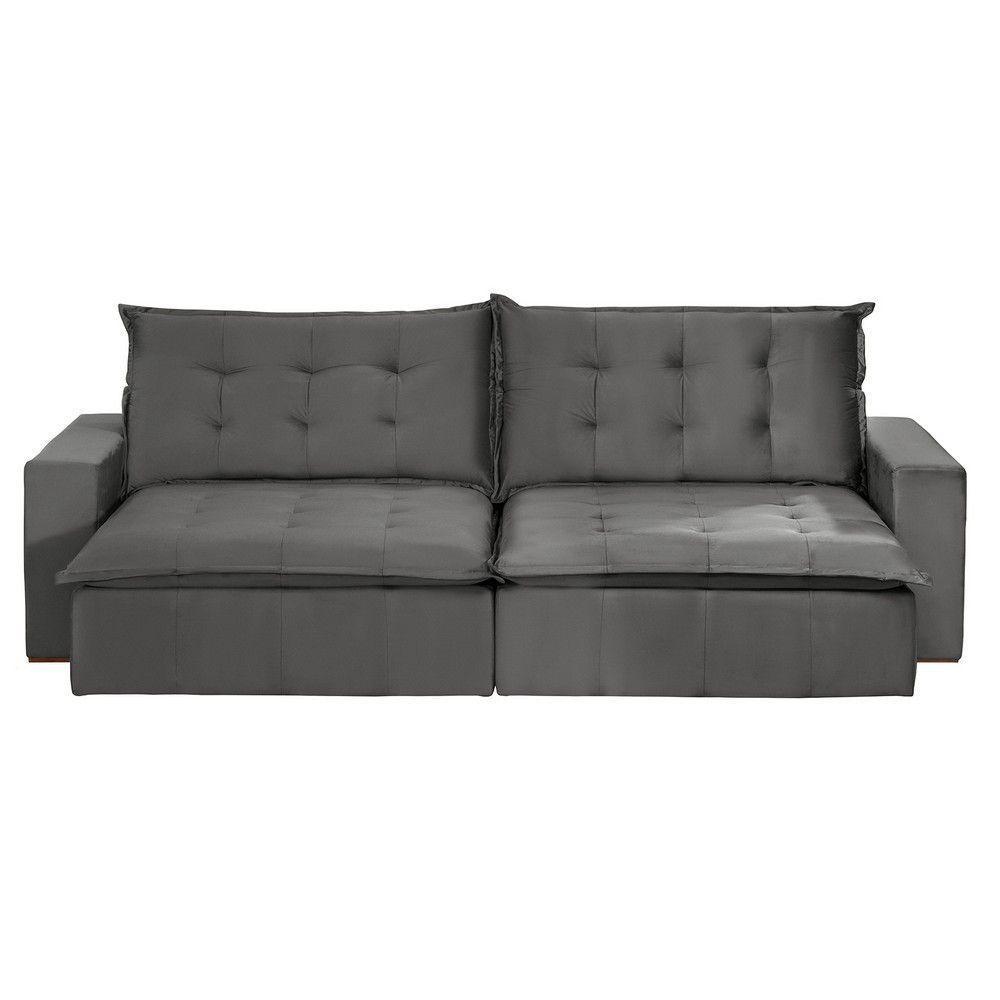 Sofá 5 Lugares 2,50 Mt Com Molas Retrátil E Reclinável Cinza - 10