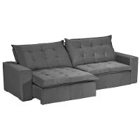 Sofá 5 Lugares 2,50 Mt Com Molas Retrátil E Reclinável Cinza