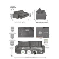 Sofá 5 Lugares 2,50 Mt Com Molas Retrátil E Reclinável Cinza - 9