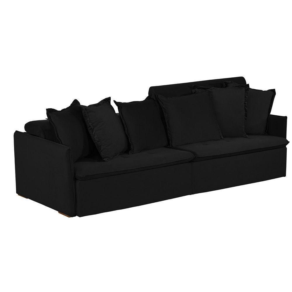 Sofá 5 Lugares 2.50 Mt Com Molas Retrátil E Reclinável Preto - 3