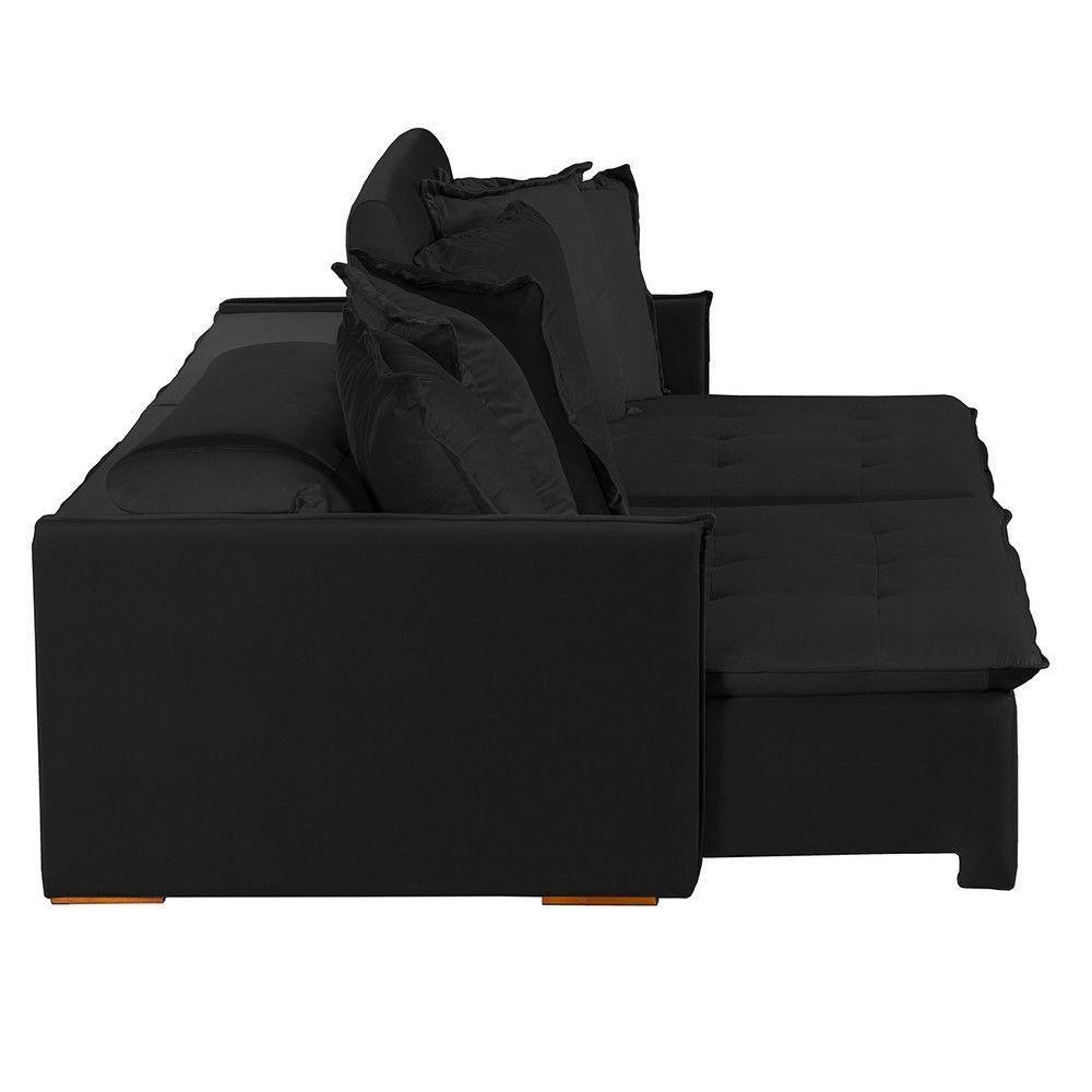 Sofá 5 Lugares 2.50 Mt Com Molas Retrátil E Reclinável Preto - 4