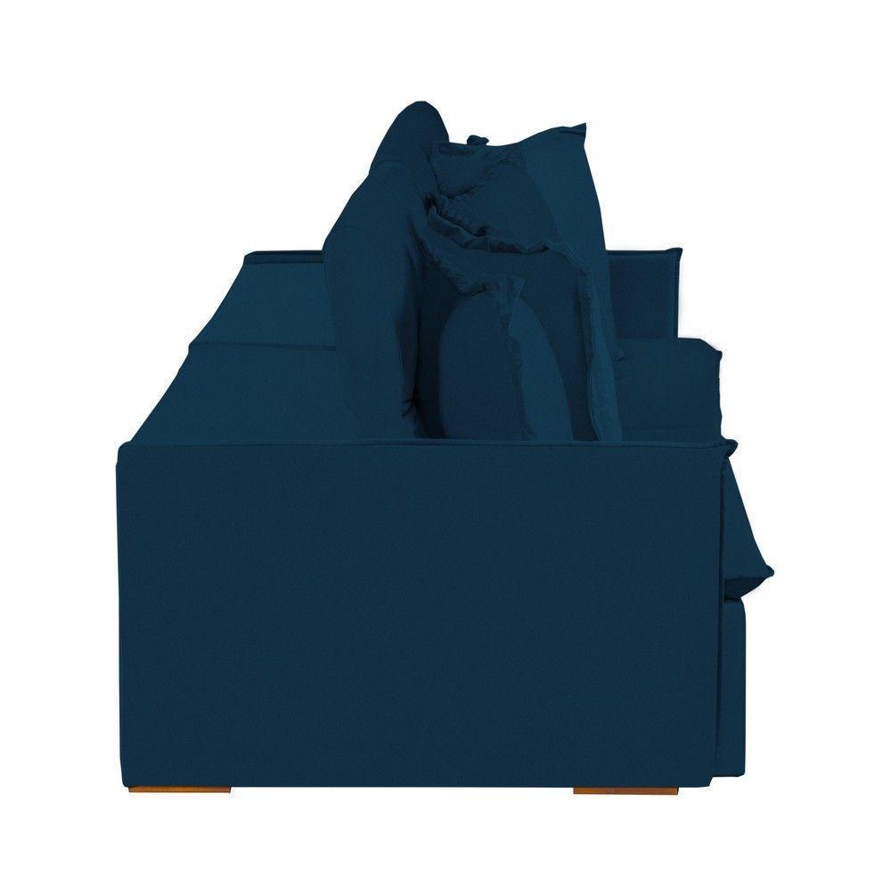 Sofá 5 Lugares 2.50 Mt Com Molas Retrátil E Reclinável Azul - 3