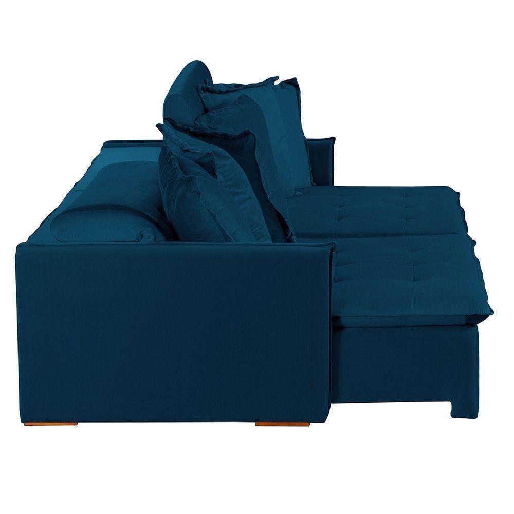 Sofá 5 Lugares 2.50 Mt Com Molas Retrátil E Reclinável Azul - 6