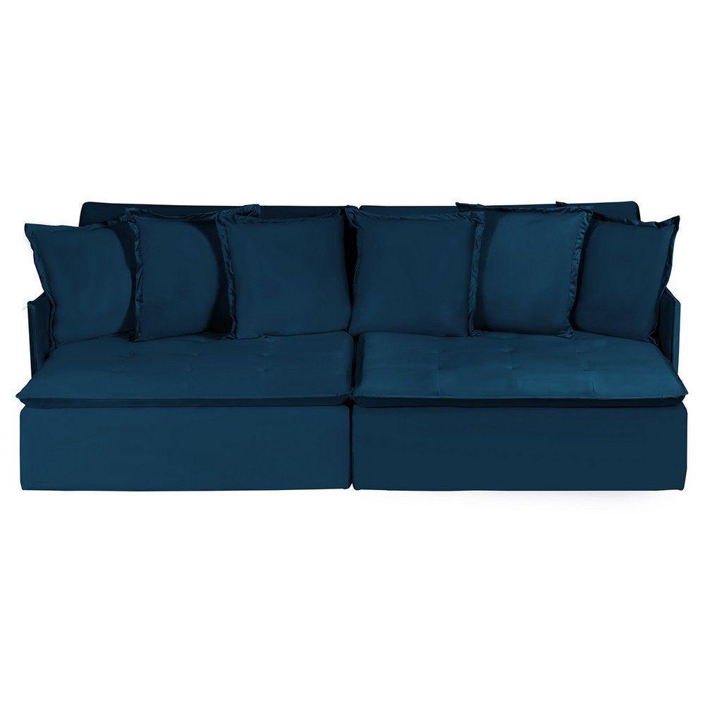 Sofá 5 Lugares 2.50 Mt Com Molas Retrátil E Reclinável Azul - 8