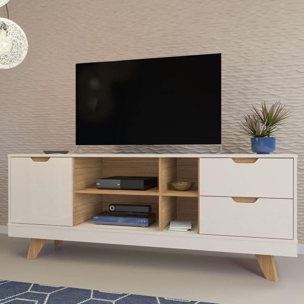 Rack Off White/carvalho Para Tv Até 60" 04 Portas 02 Gavetas - 1
