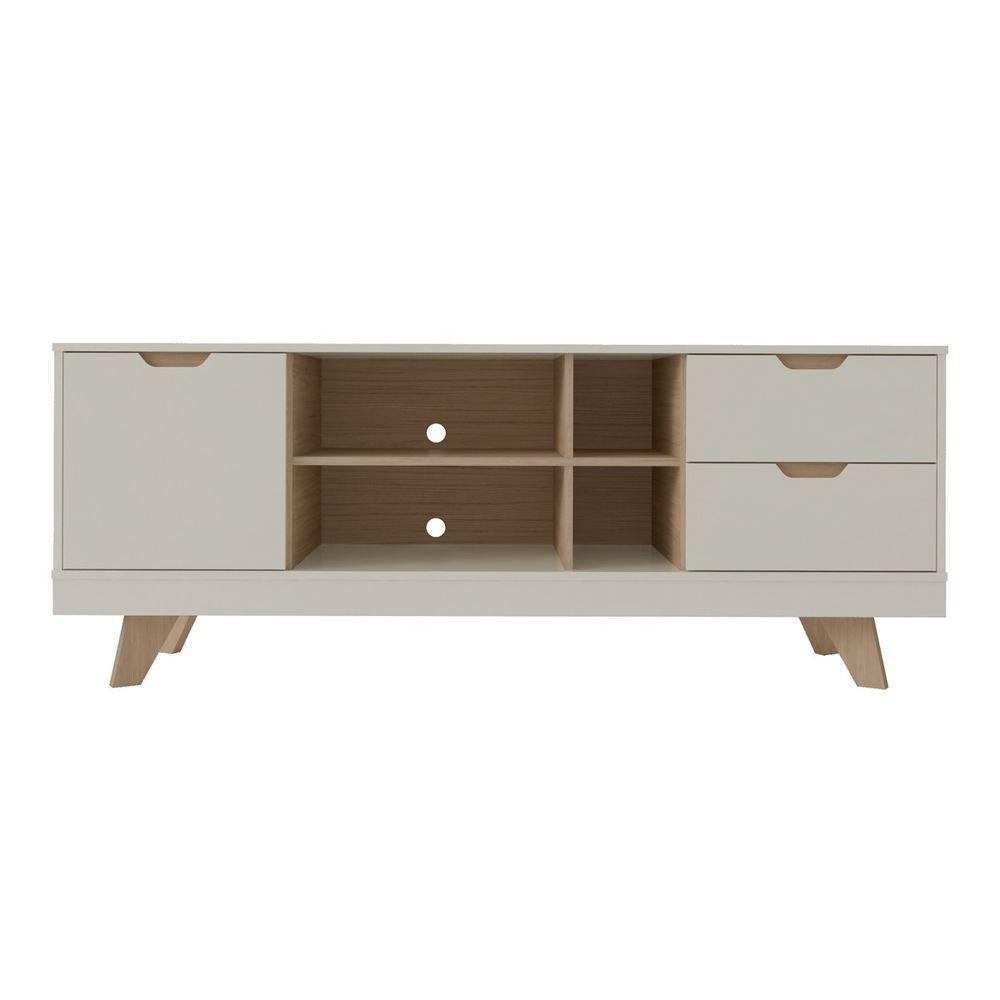 Rack Off White/carvalho Para Tv Até 60" 04 Portas 02 Gavetas - 5