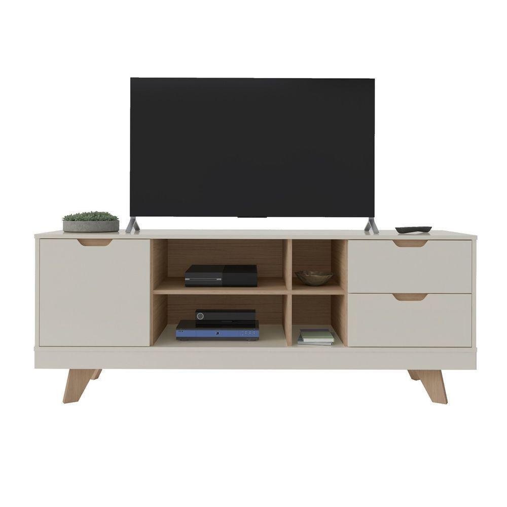 Rack Off White/carvalho Para Tv Até 60" 04 Portas 02 Gavetas - 8