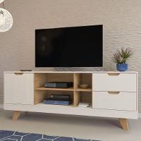 Rack Off White/carvalho Para Tv Até 60" 04 Portas 02 Gavetas - 1