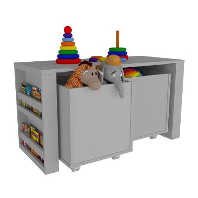 Rack Com Baús Porta Carrinhos E Livreiro Caleb Cinza 100% Mdf