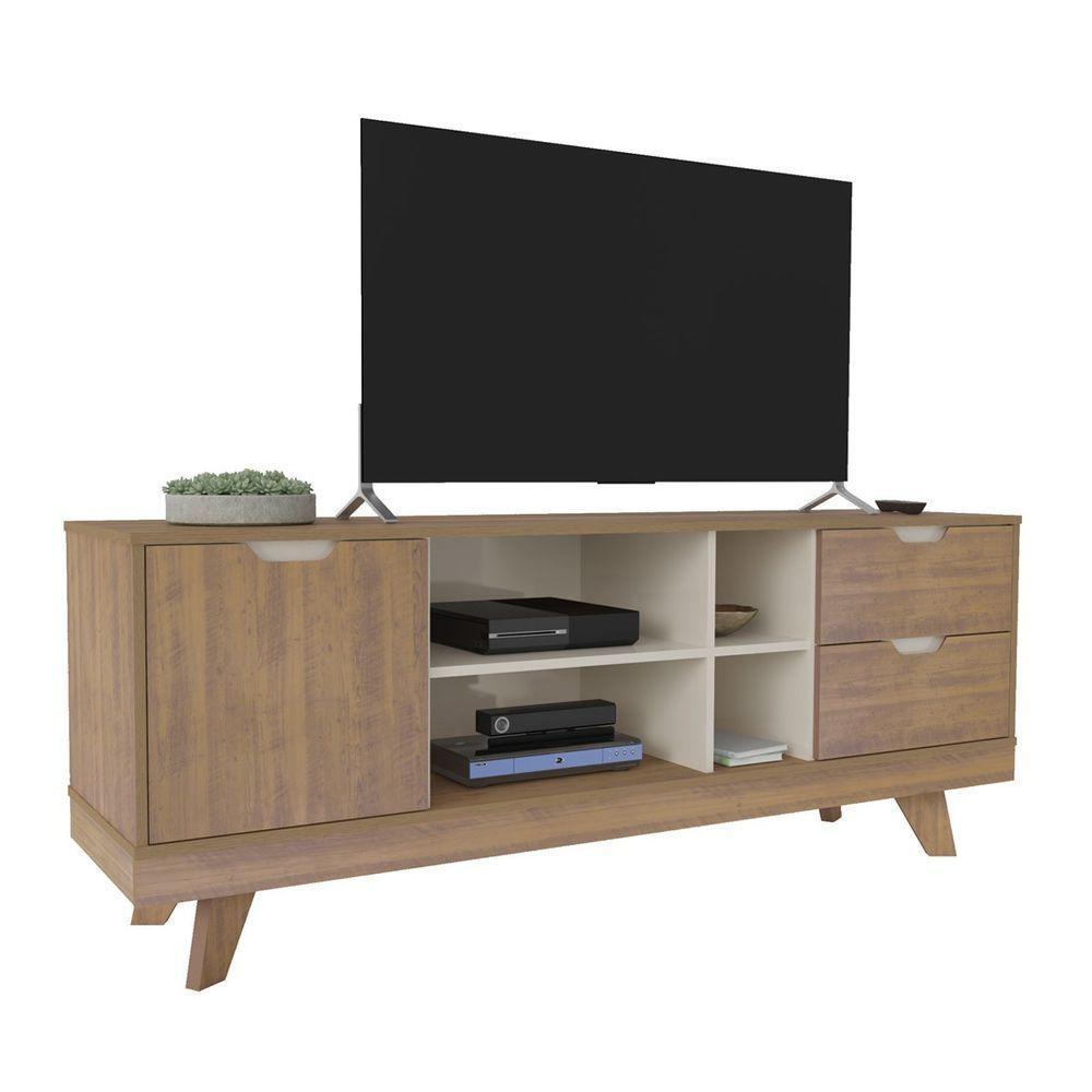 Rack Pinho/off White Para Tv Até 60" 04 Portas 02 Gavetas - 7