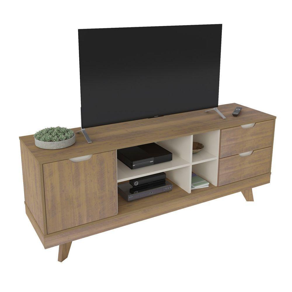 Rack Pinho/off White Para Tv Até 60" 04 Portas 02 Gavetas - 9