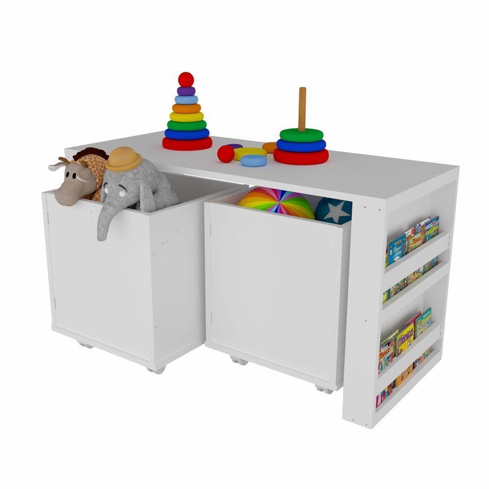 Rack De Baús Com Porta Livros Livreiro Duplo Cadu 100% Mdf - 4