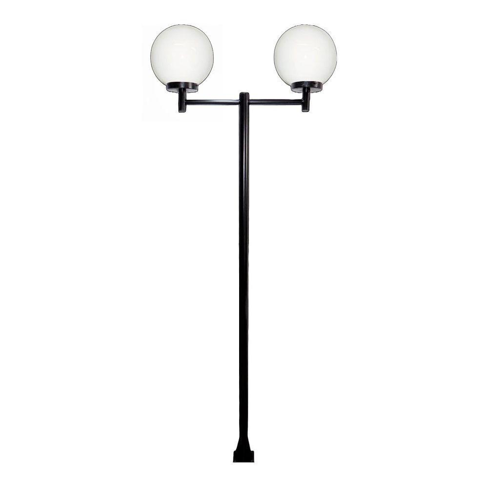 Poste Luminária Dupla Globo P Braço Reto Jardim Preto 300cm - 1