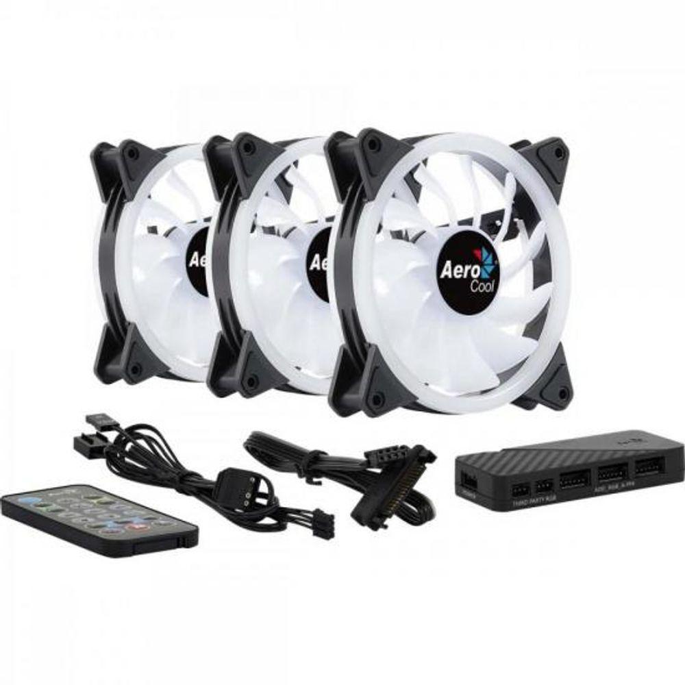 Kit 3 Coolers Duo 12 Pro Argb + Hub + Controle Aerocool - 10
