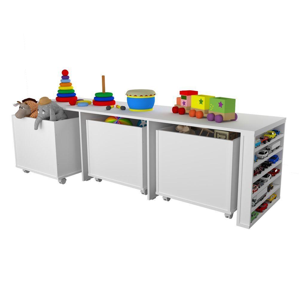 Rack Organizador Infantil Com Baús E Porta Livros E Carrinhos Kenji 100% Mdf - 7