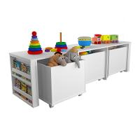 Rack Organizador Infantil Com Baús E Porta Livros E Carrinhos Kenji 100% Mdf - 1