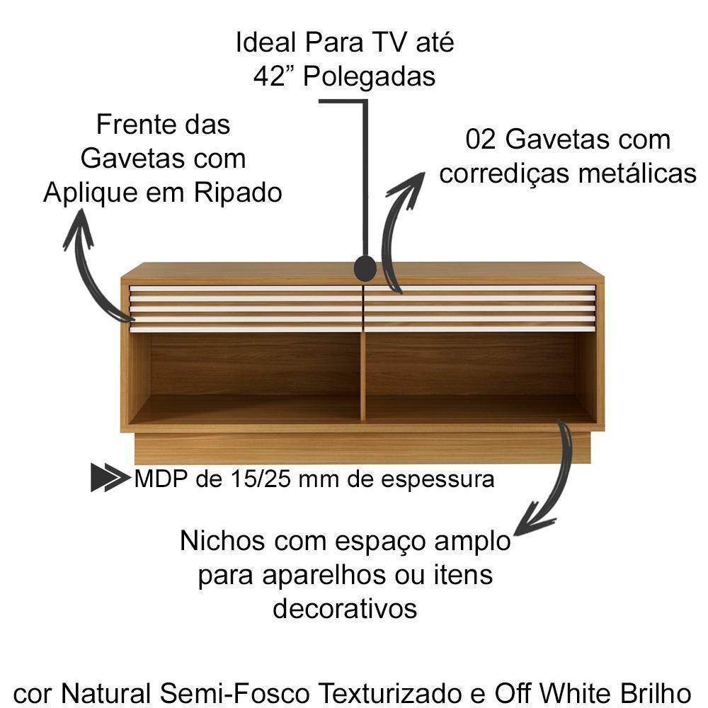 Rack 2 Gavetas Para Tv 42'' Ra2003 Natural Off White - 2