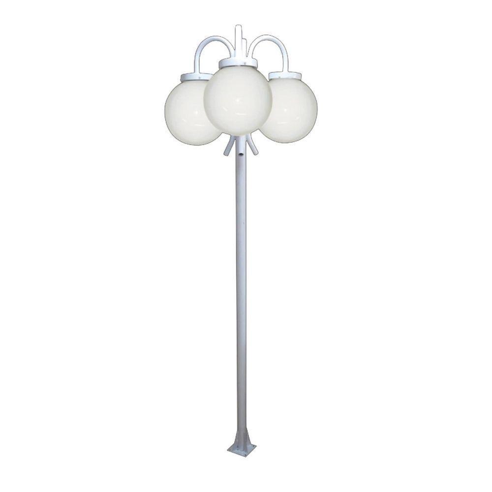Poste Luminária Globo G Triplo Braço Curvo Baixo Branco 3mt - 1