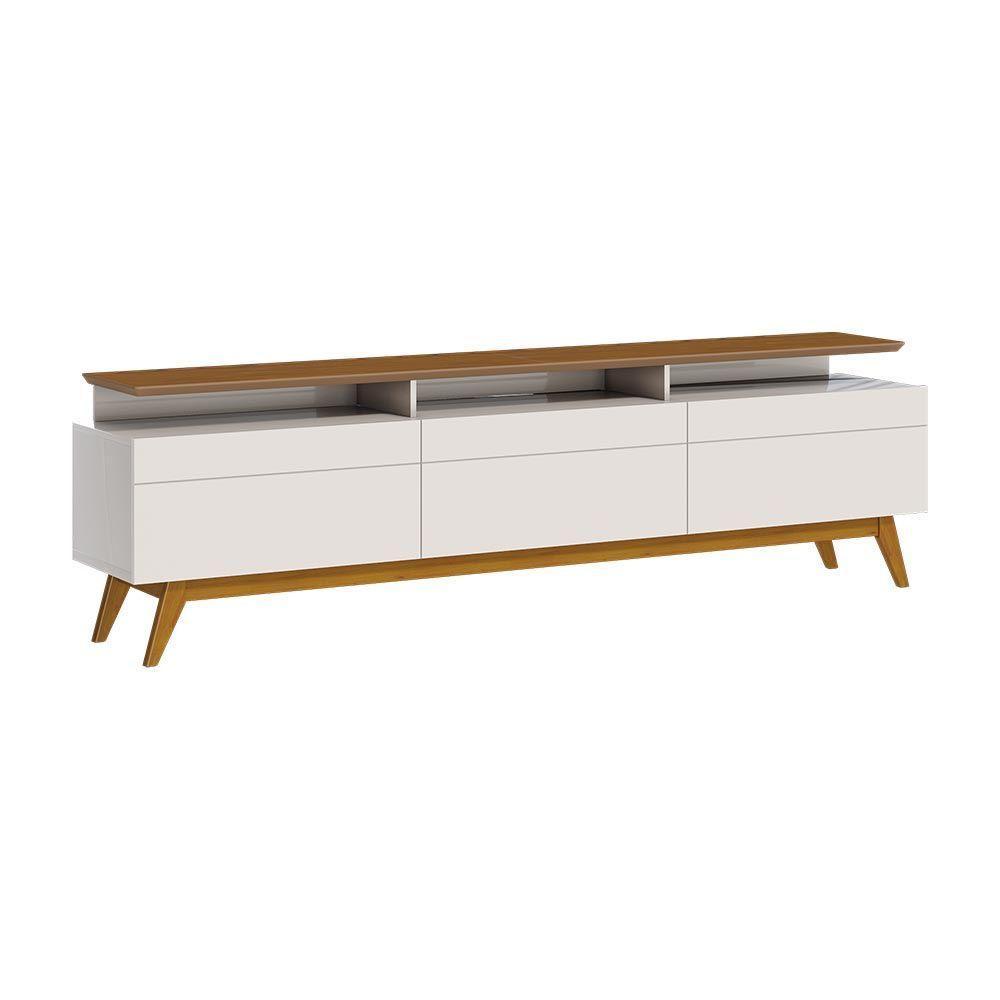 Rack Bancada 3 Gavetas Com Nicho 180cm Amy Off White/freijó - 1