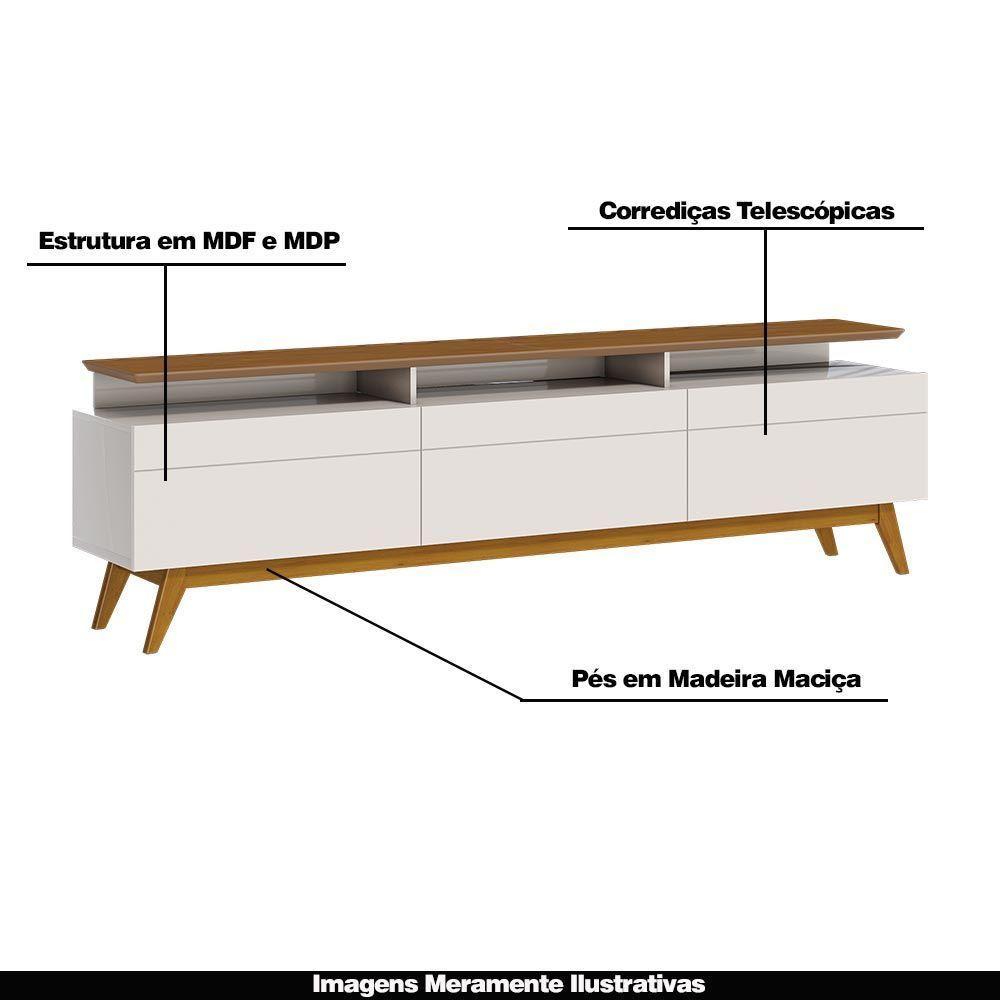 Rack Bancada 3 Gavetas Com Nicho 180cm Amy Off White/freijó - 3