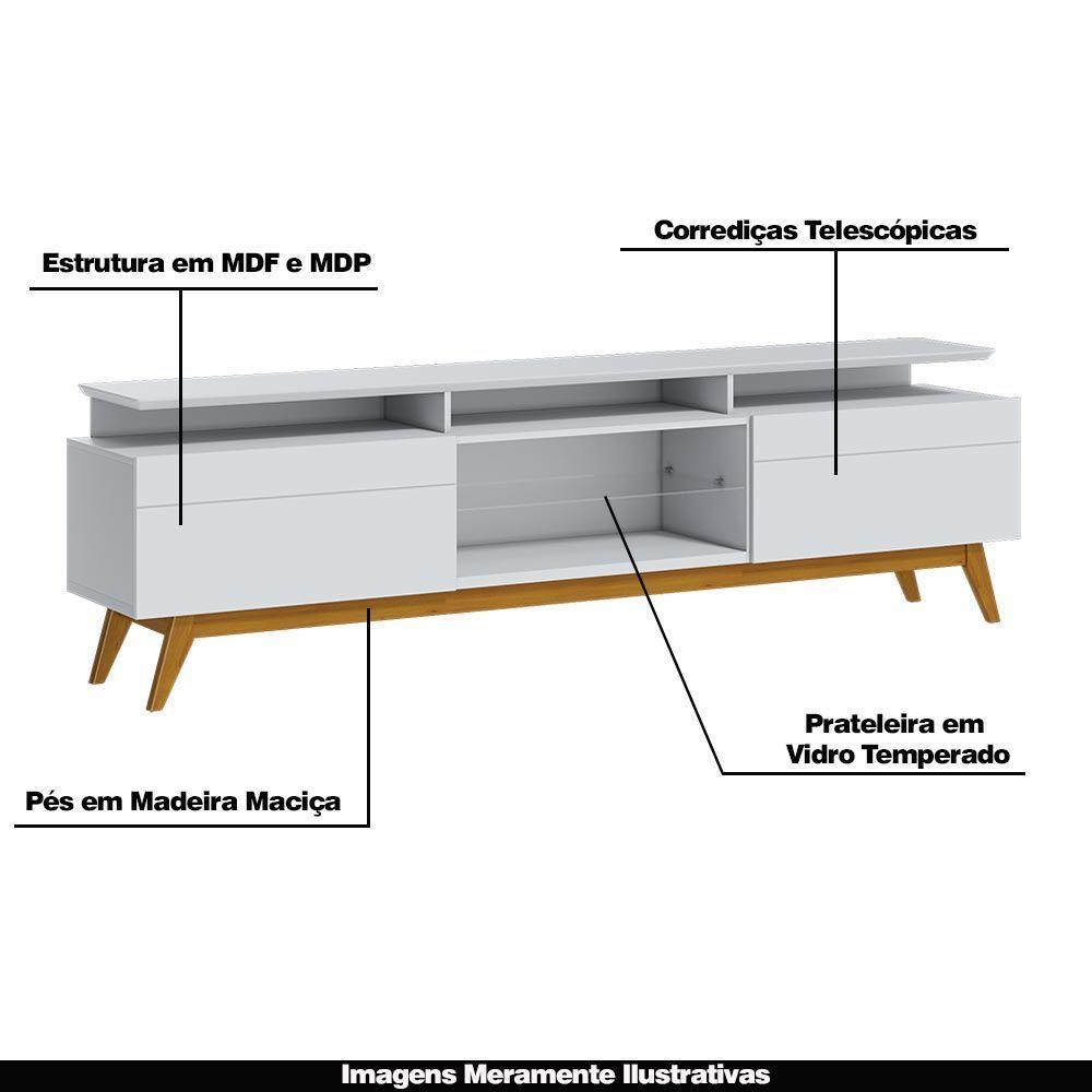 Rack Bancada 2 Gavetas Com Nicho 218cm Amy Branco Acetinado - 3