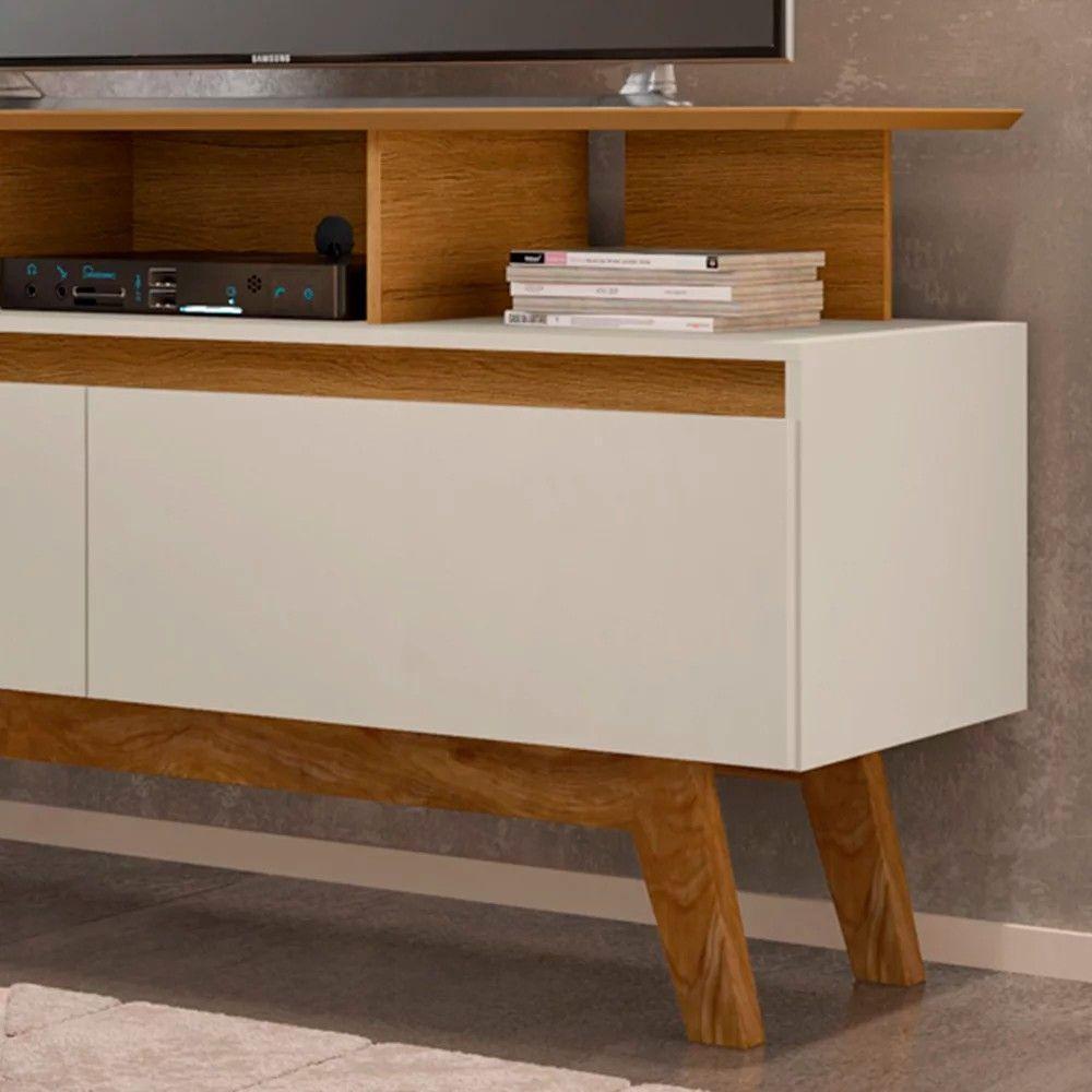 Rack Bancada Para Tv Até 50" 2 Portas Cinamomo/off White - 4