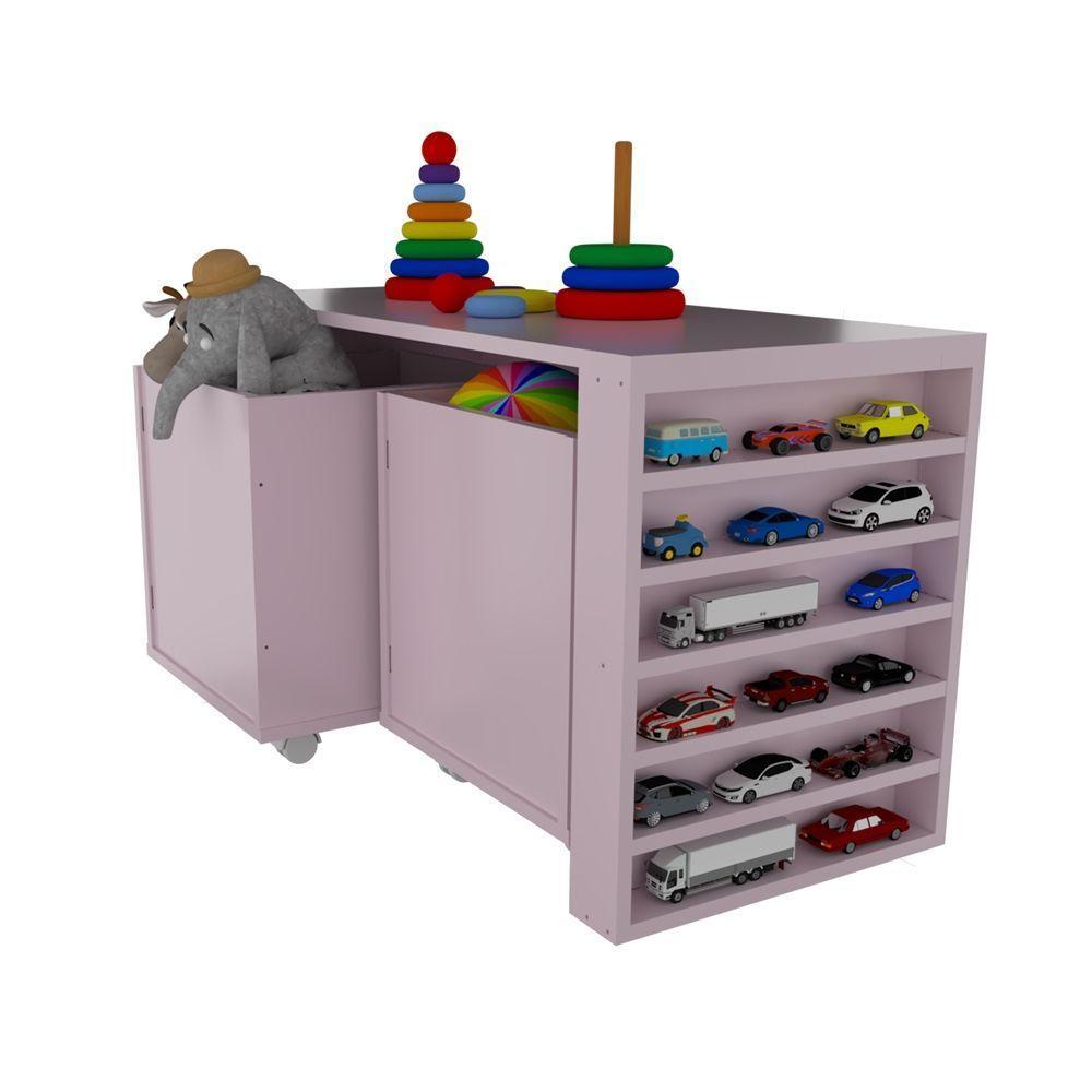 Rack Com Baús Porta Carrinhos E Livreiro Caleb Rose 100% Mdf - 9