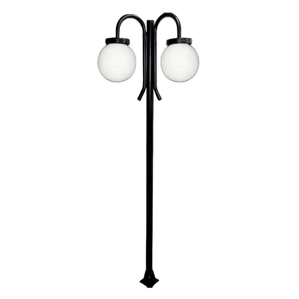 Poste Luminária Globo P Duplo Braço Curvo Cima Preto 200cm - 1