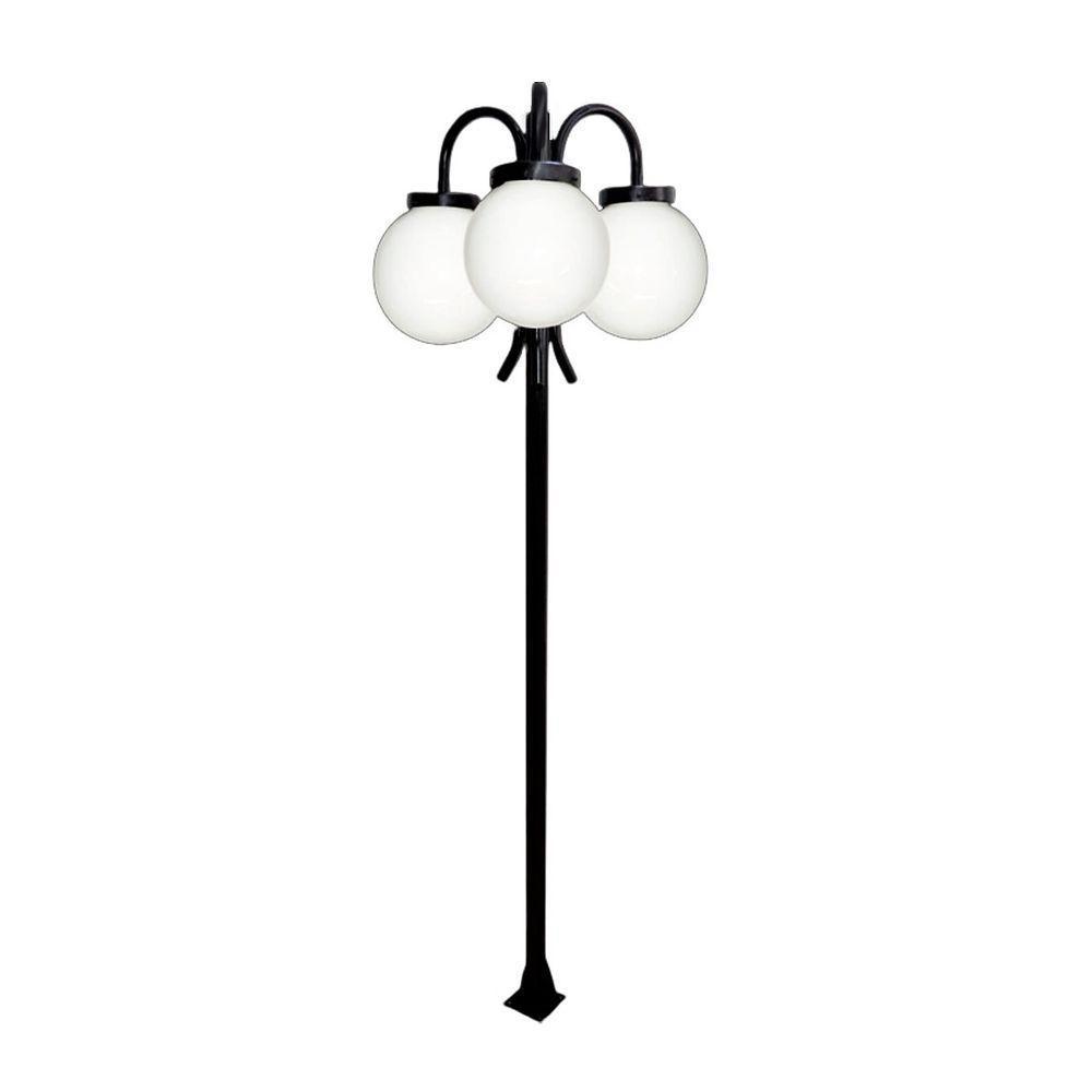 Poste Luminária Globo G Triplo Braço Curvo Baixo Preto 300cm - 1