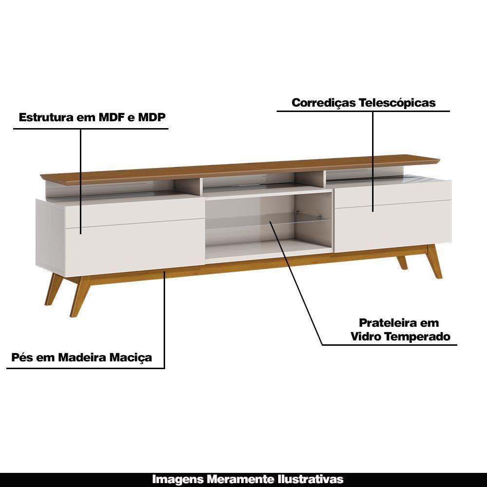 Rack Bancada 2 Gavetas Com Nicho 180cm Amy Off White/freijó - 3