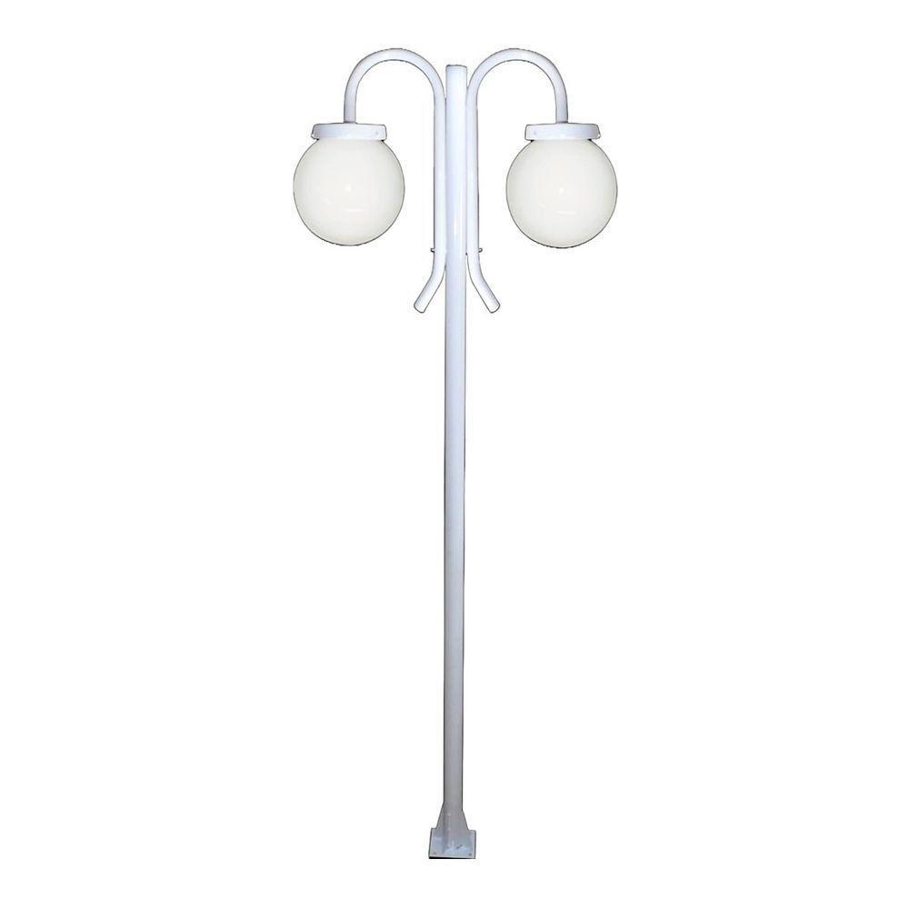 Poste Luminária Globo G Duplo Braço Baixo Branco 300cm - 1